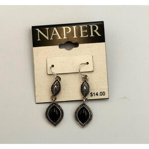 Napier Silver-Tone Black Stone Dangle Earrings NWT 1907